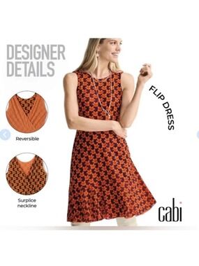 Cabi Flip Dress #6370 Orange navy blue Reversible 4 way $158 NWOT